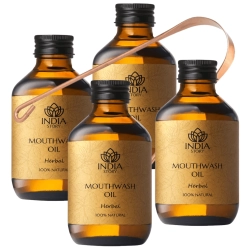 Zestaw HERBAL – olej do płukania ust z olejkami eterycznymi, ziołowy, 4×150 ml + GRATIS
