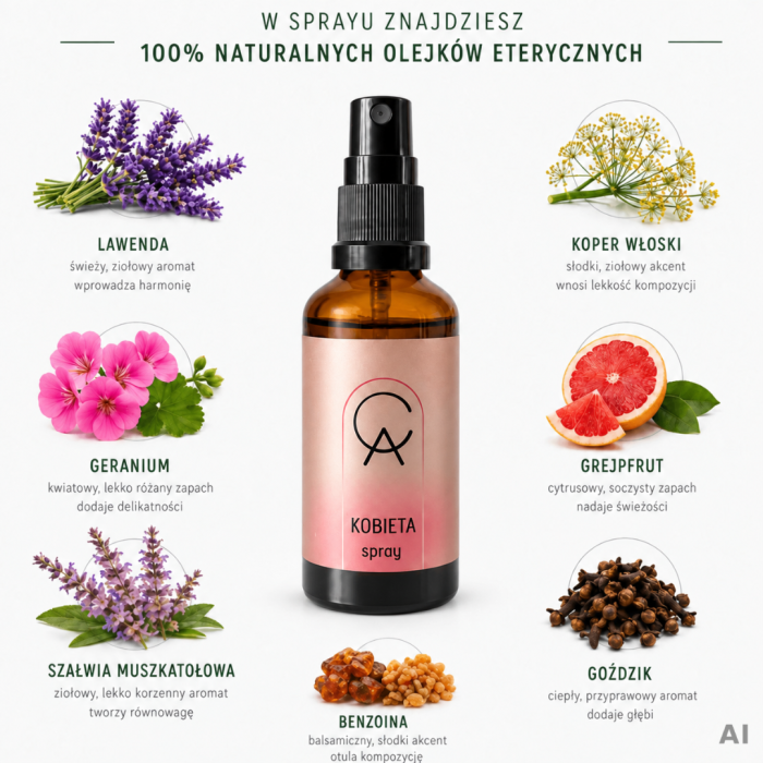 KOBIETA - aromaterapeutyczny spray do przestrzeni, 50ml