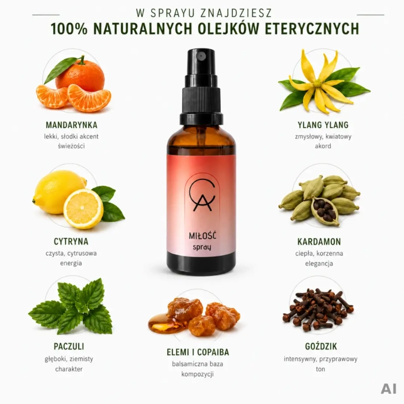 MIŁOŚĆ - aromaterapeutyczny spray do przestrzeni, 50ml