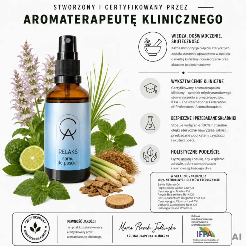 RELAKS – aromaterapeutyczny spray do pościeli z olejków eterycznych, 50 ml