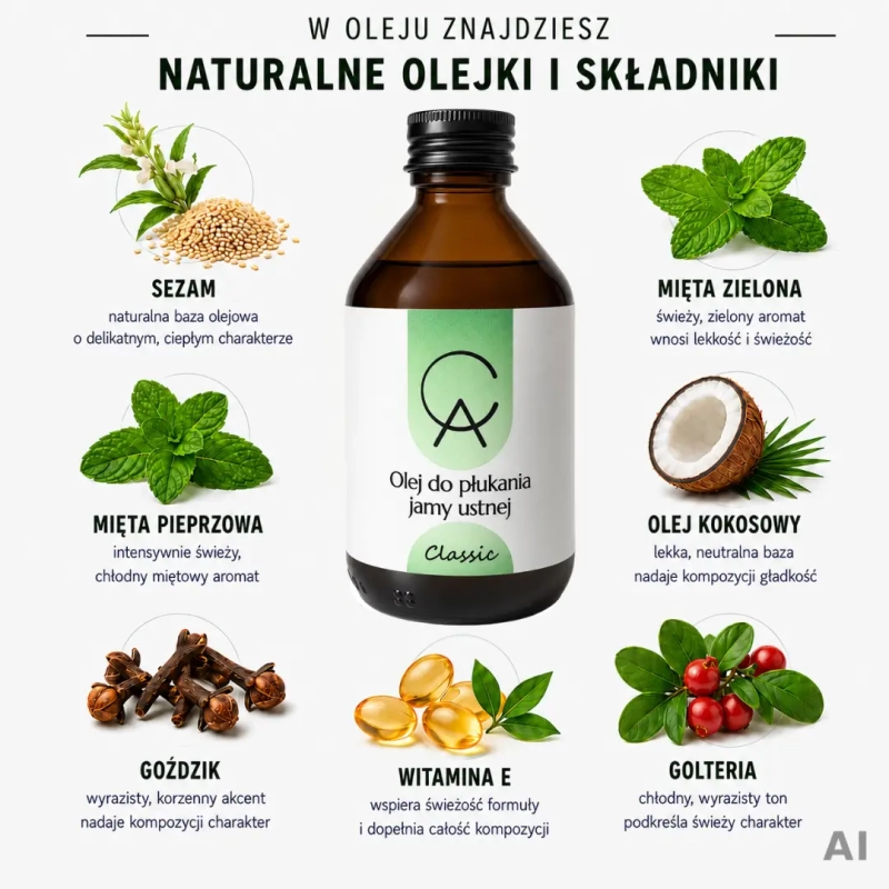 Olej do płukania ust CLASSIC z olejkami eterycznymi – mocno odświeżający, 150 ml