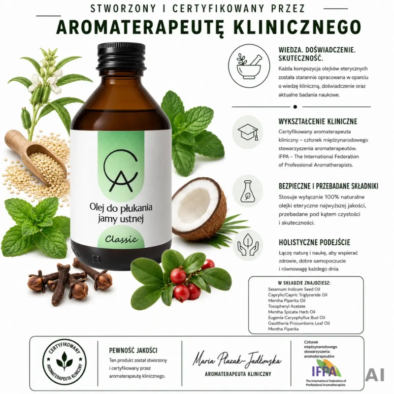 Olej do płukania ust CLASSIC z olejkami eterycznymi – mocno odświeżający, 150 ml